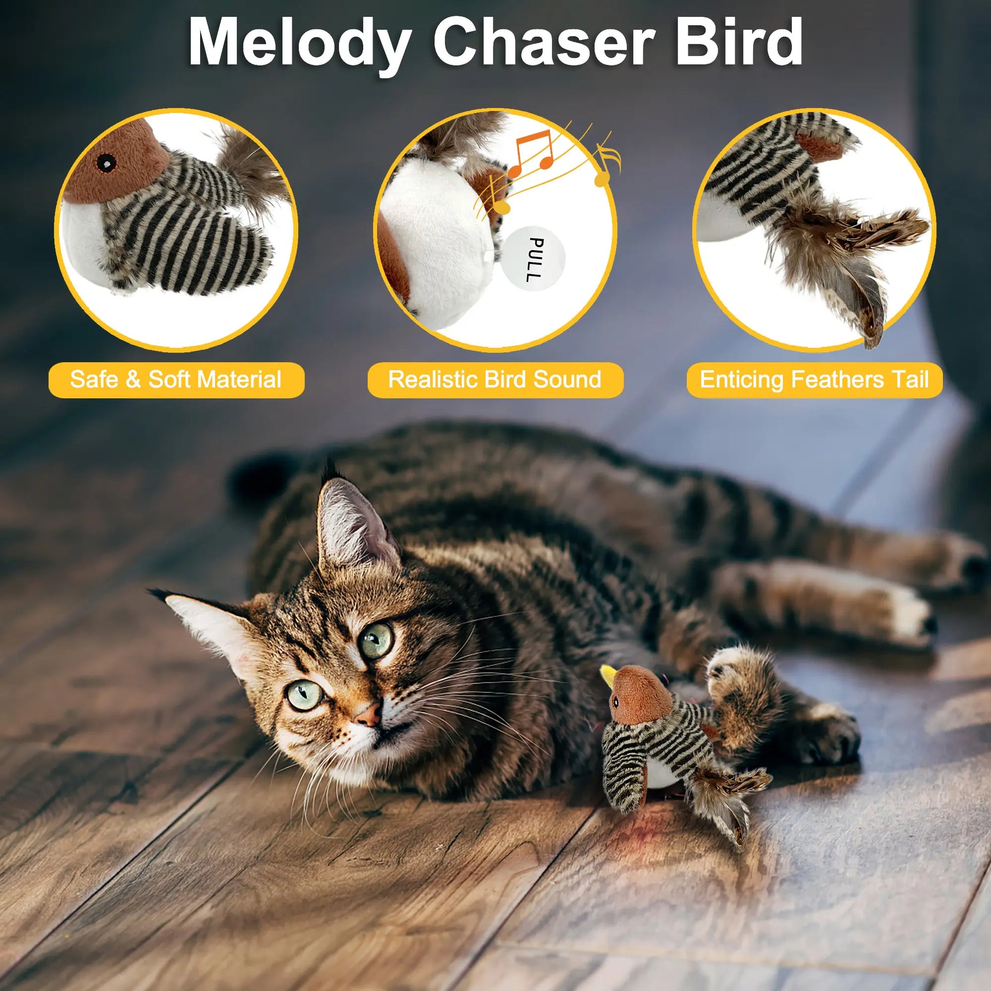 Lifelike Chirping Bird Cat Toy – Premium Catnip & Silvervine Interactive Kicker with Feathers for Indoor Play