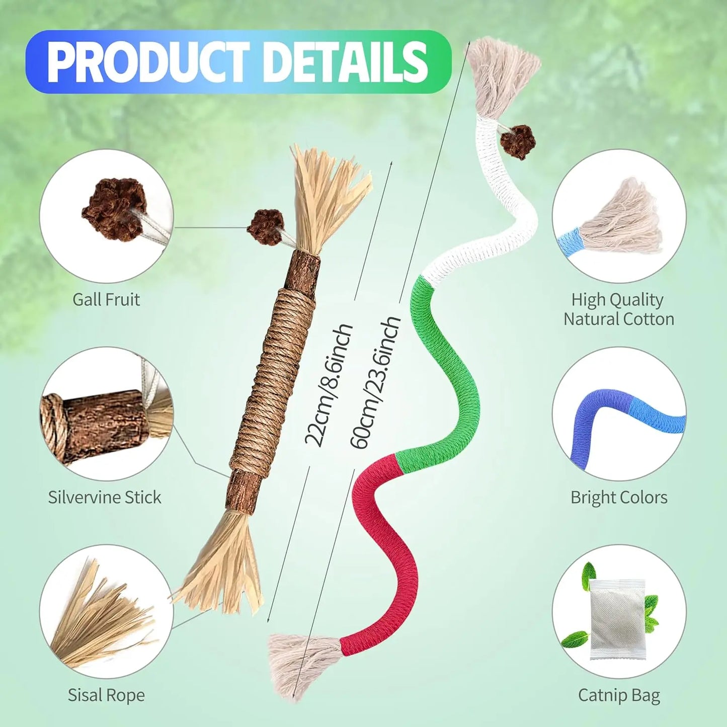 Cat Chew Ropes (9-Piece Set) – Interactive Dental Cleaning Toys with Refillable Natural Catnip