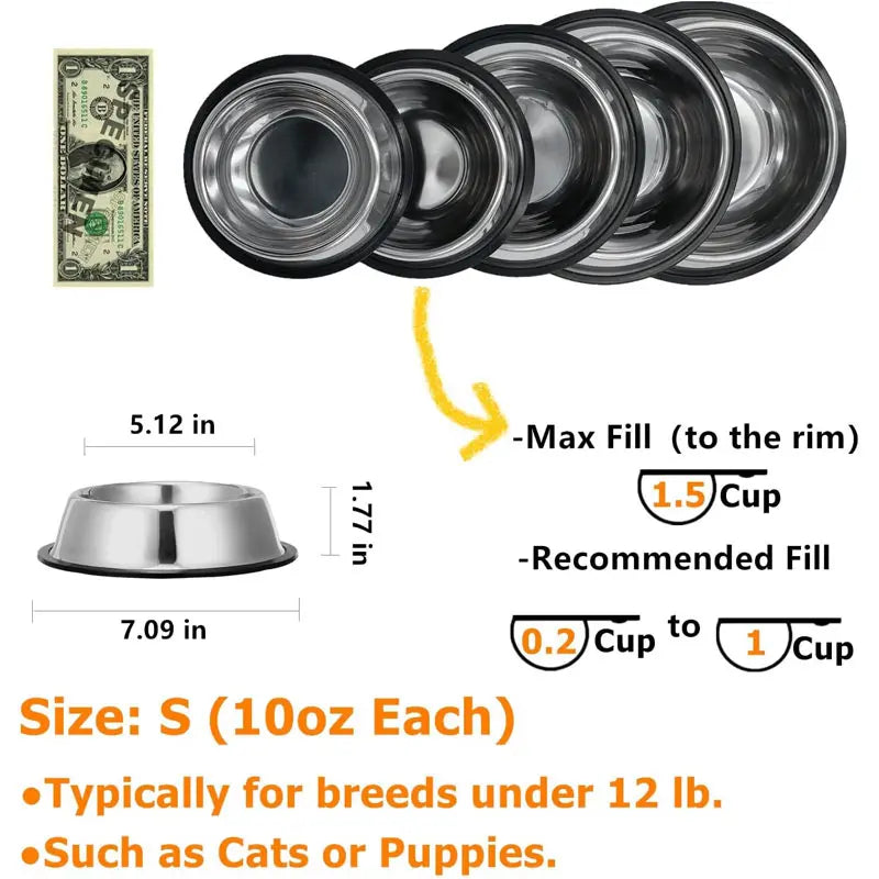 Stainless Steel Non-Slip Pet Bowl – 8 oz Food & Water Dish