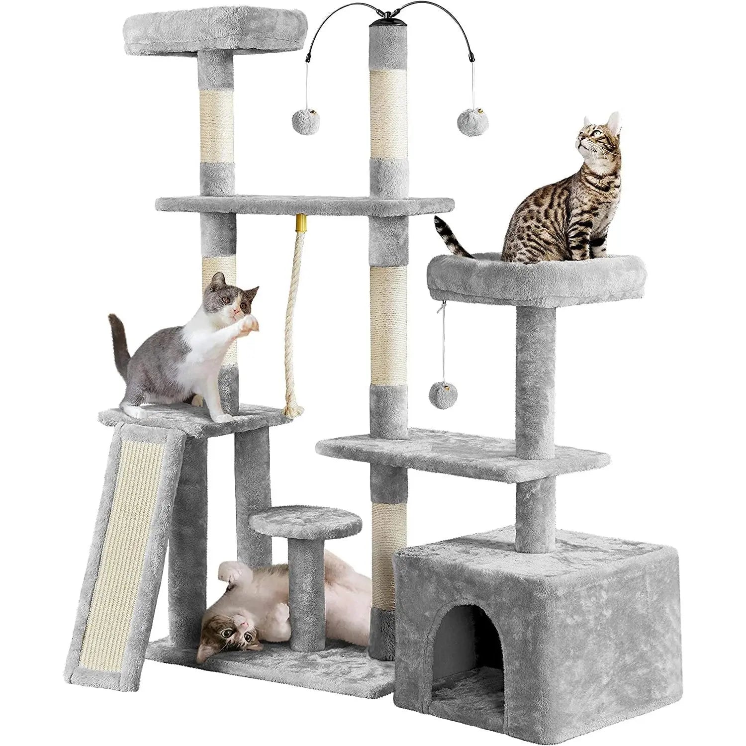 Multi-Level Cat Tree & Play Center – Light Gray Luxury Cat Tower with Condo & Scratching Posts