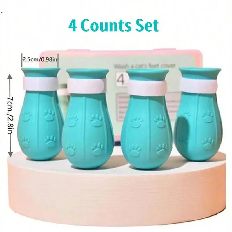 4 Pairs per Box, Silicone Pet Paw Protectors  Essentials for Dogs and Cats — Protects Paws during Baths, Prevents Scratching, Safe and Reliable.
