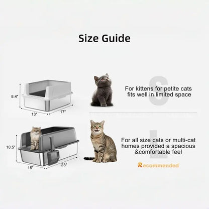 Premium Stainless Steel Litter Box with Lid (2-Pack) – High-Sided Non-Sticky Metal Litter Tray for Cats