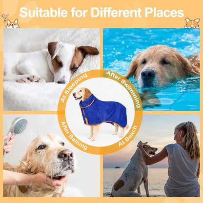 Bienbee Quick-Drying Dog Bathrobe – Super Absorbent Microfiber Pet Drying Towel Robe with Adjustable Velcro Straps and Warm Hood