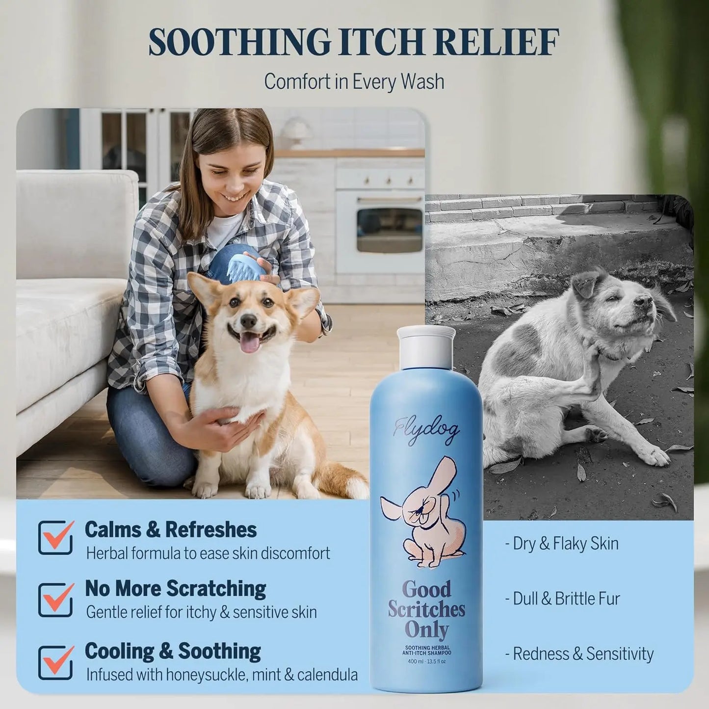 Soothing Herbal Pet Shampoo – Hypoallergenic Itchy Skin Relief, Moisturizing & Deodorizing Formula for Cats and Dogs