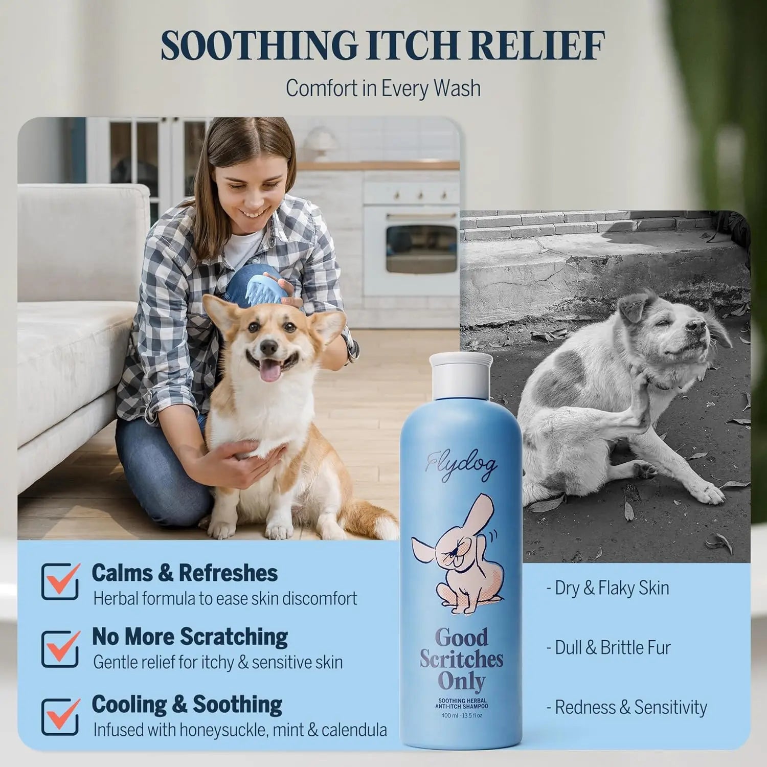 Soothing Herbal Pet Shampoo – Hypoallergenic Itchy Skin Relief, Moisturizing & Deodorizing Formula for Cats and Dogs