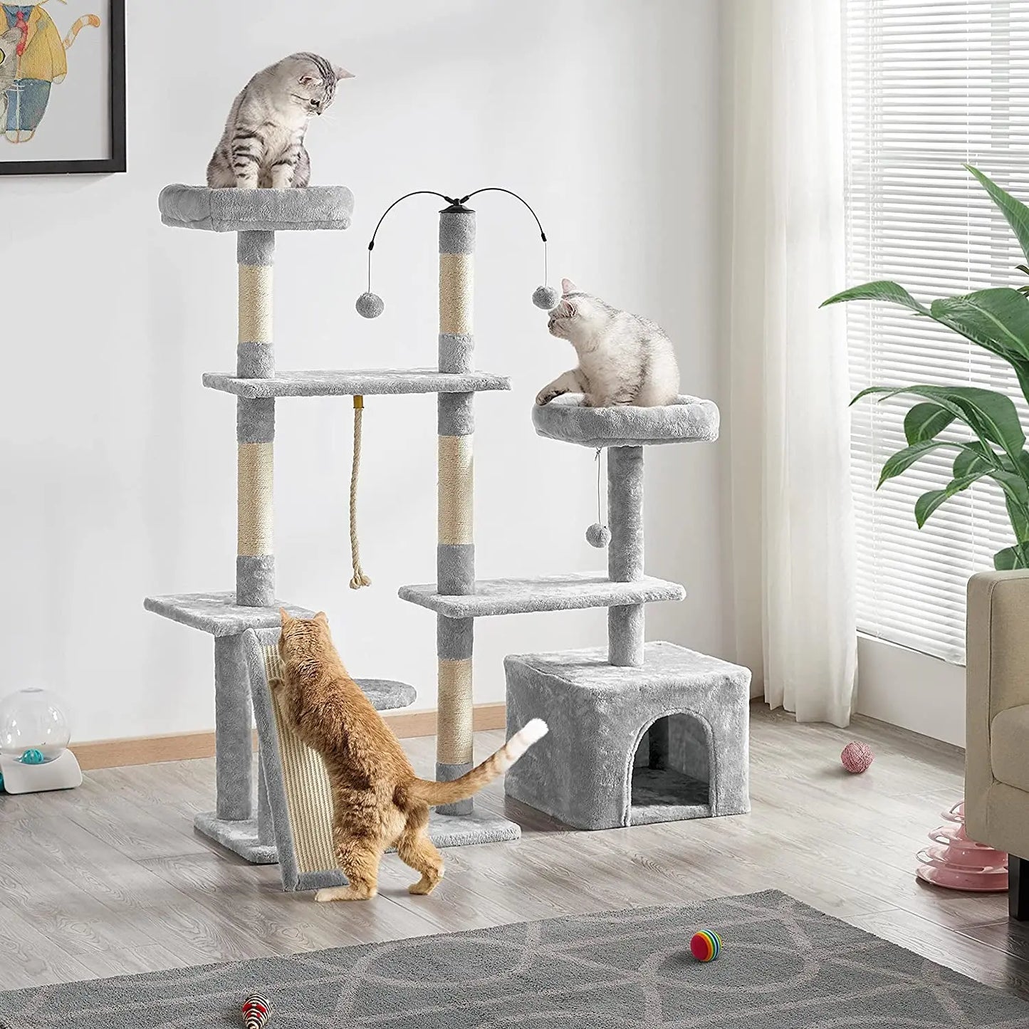 Multi-Level Cat Tree & Play Center – Light Gray Luxury Cat Tower with Condo & Scratching Posts