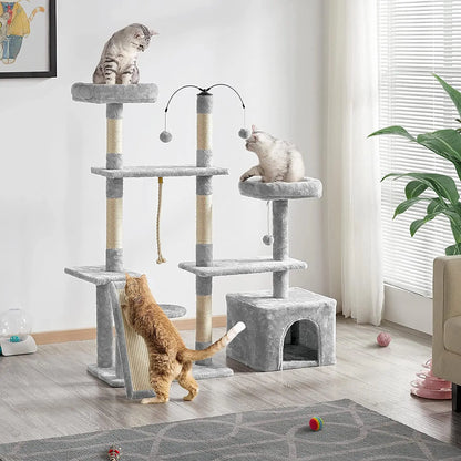 Multi-Level Cat Tree & Play Center – Light Gray Luxury Cat Tower with Condo & Scratching Posts