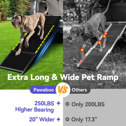 74" Long Portable Dog Ramp – Lightweight, Heavy-Duty Folding Pet Ramp with Non-Slip Safety Mesh for Large Dogs, SUVs & Trucks