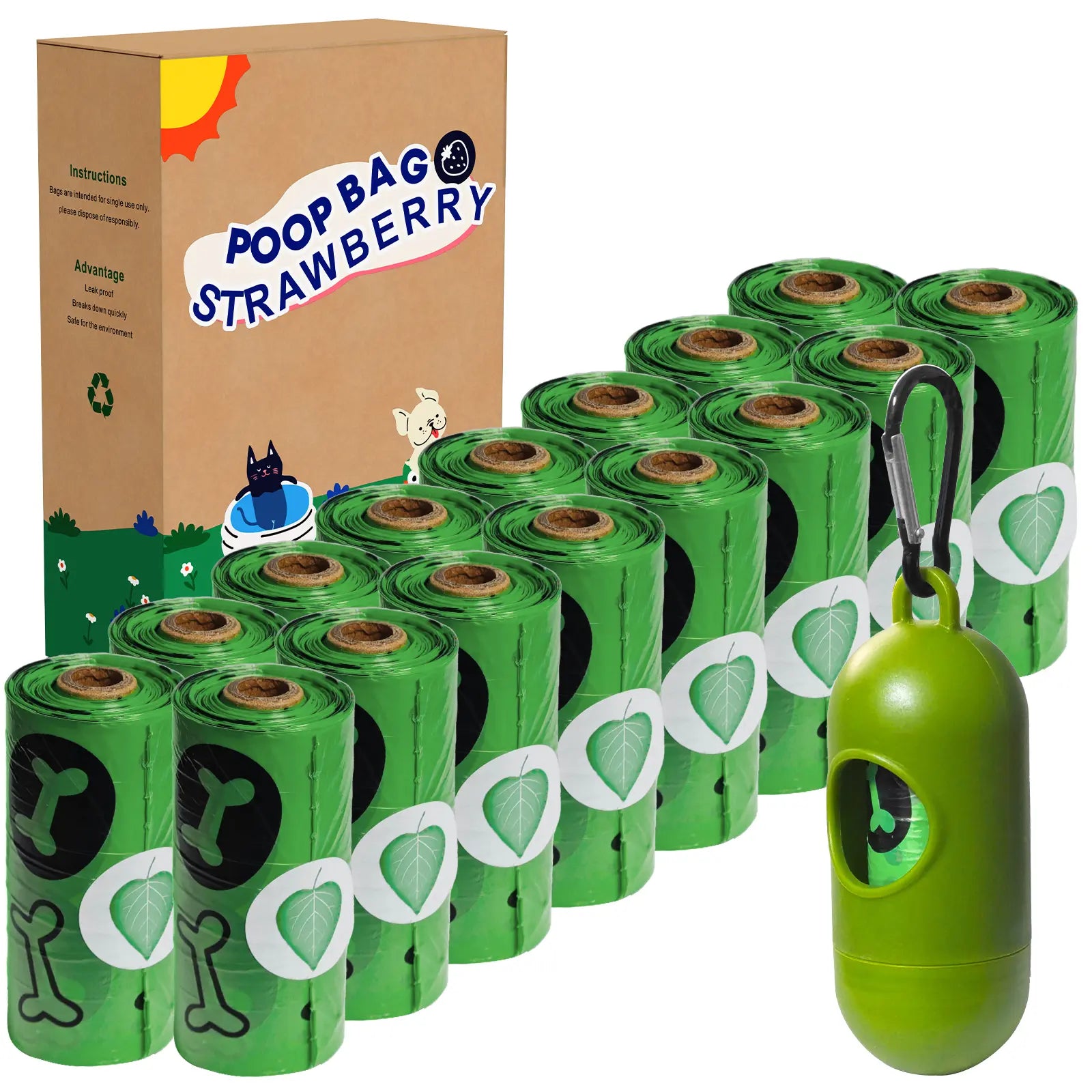 Lavender Scented Dog Poop Bags Kit – 240-Pack Thick Leak-Proof Waste Bags with Portable Dispenser & Leash Clip