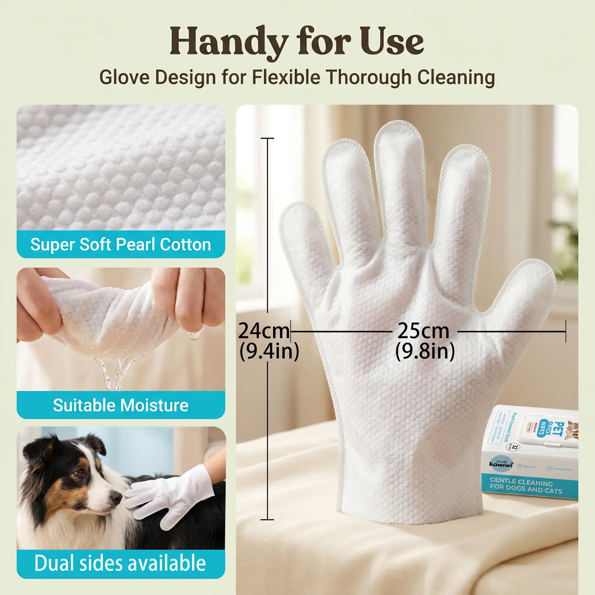 Kawiwi 32-Pack Pet Grooming Glove Wipes – Hypoallergenic No-Rinse Deodorizing Cleaning Wipes for Dogs & Cats, Coconut Scented