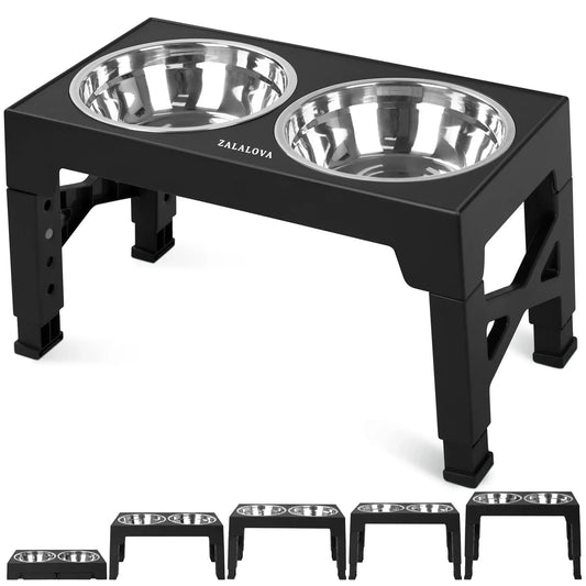 Ergonomic Raised Dog Bowl Stand – Adjustable Multi-Height Station with 2 Stainless Steel Dishes
