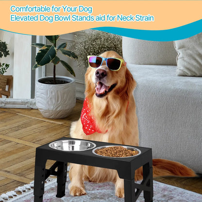 Ergonomic Raised Dog Bowl Stand – Adjustable Multi-Height Station with 2 Stainless Steel Dishes