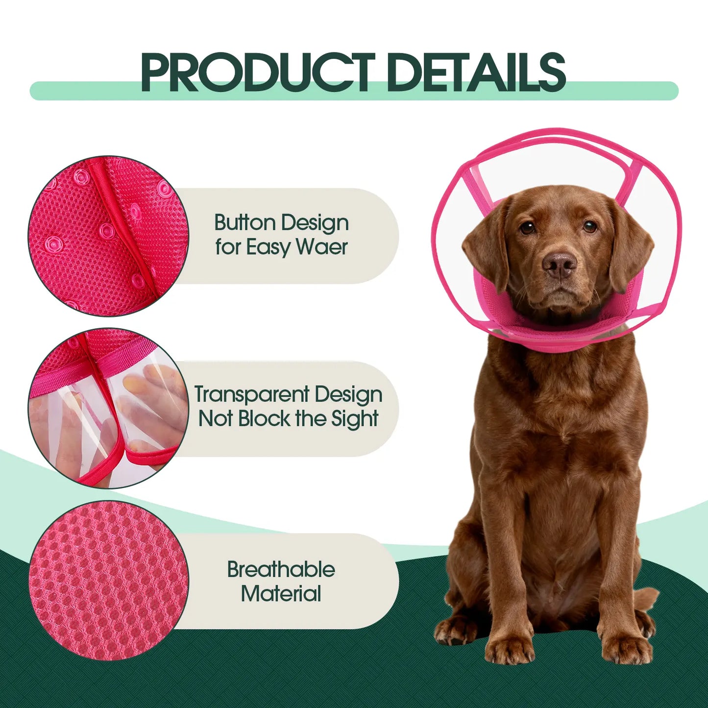 Adjustable Soft E-Collar for Dogs – Breathable & Humane Post-Surgery Recovery Cone to Prevent Licking