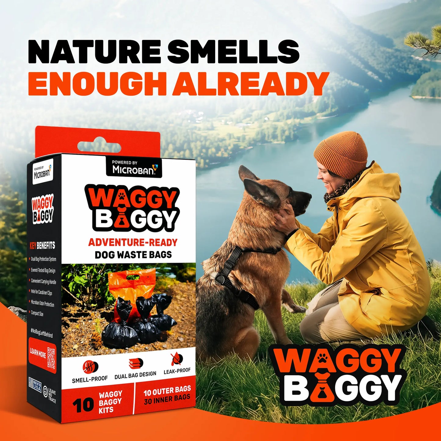 Cleanwaste Waggy Baggy Premium Odor-Proof Dog Waste Bags (10-Pack)