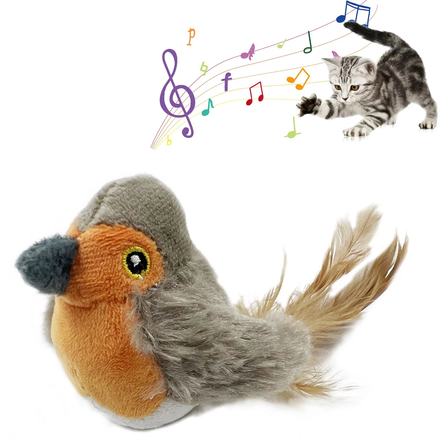 Lifelike Chirping Bird Cat Toy – Premium Catnip & Silvervine Interactive Kicker with Feathers for Indoor Play