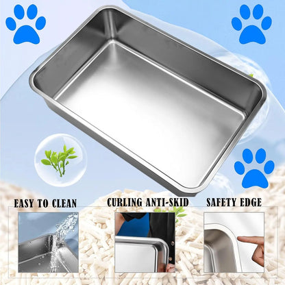 Premium Stainless Steel Litter Box (2-Pack) – High-Sided Non-Stick Metal Cat Litter Pan (17.5" x 13.5" x 4")