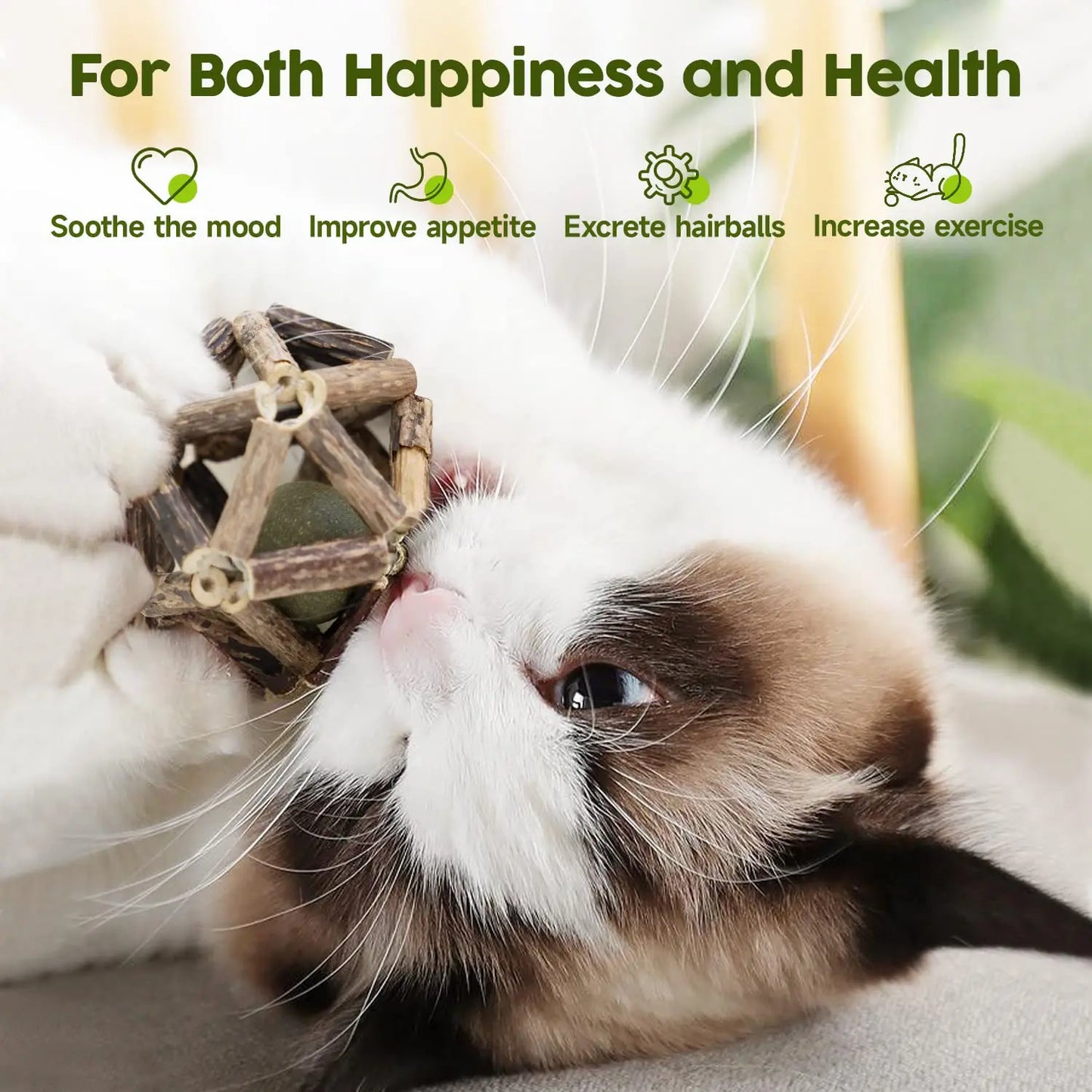 Natural Silvervine Stick Cage Balls (3-Pack) – Interactive Cat Chew Toys with Built-In Bell for Teeth Cleaning