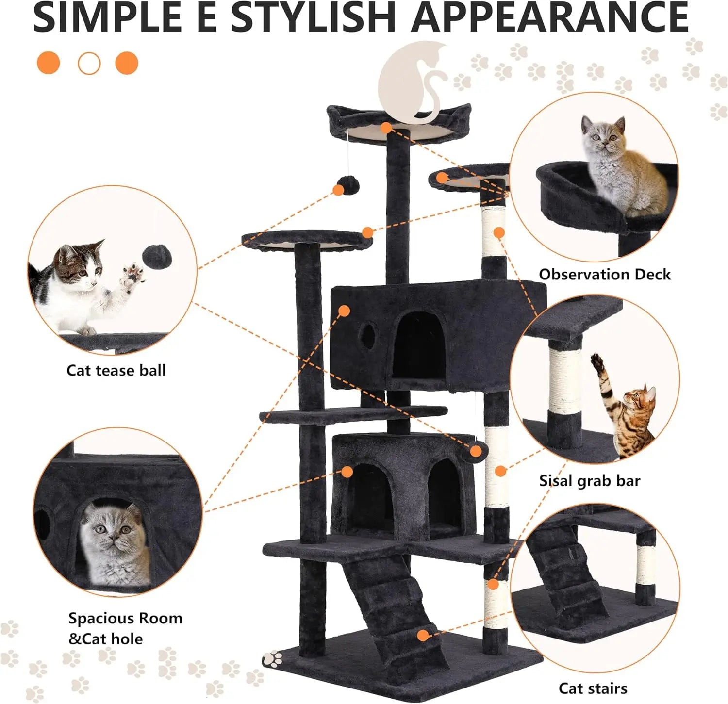 Modern Vertical Cat Tree Tower – Multi-Level Activity Center with Condo & Scratching Posts