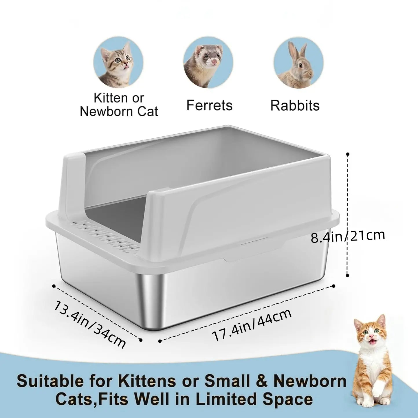 Premium Stainless Steel Litter Box with Lid (2-Pack) – High-Sided Non-Sticky Metal Litter Tray for Cats