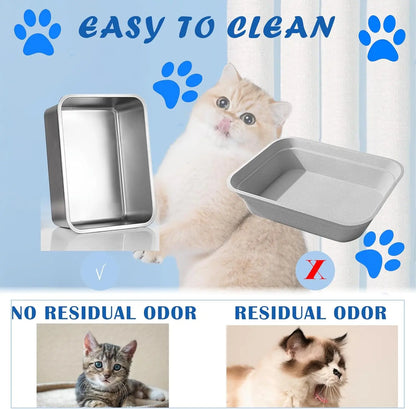 Premium Stainless Steel Litter Box (2-Pack) – High-Sided Non-Stick Metal Cat Litter Pan (17.5" x 13.5" x 4")