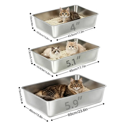 Premium Stainless Steel Litter Box (2-Pack) – High-Sided Non-Stick Metal Cat Litter Pan (17.5" x 13.5" x 4")