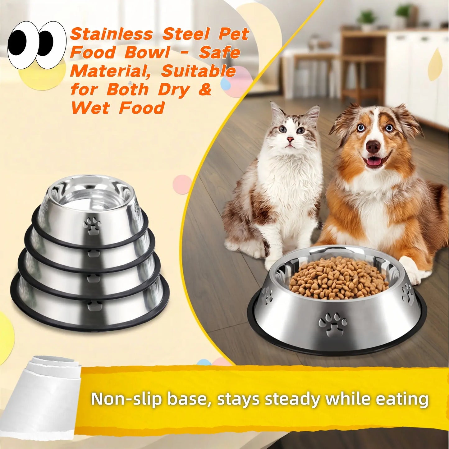 Stainless Steel Non-Slip Pet Bowl – 8 oz Food & Water Dish