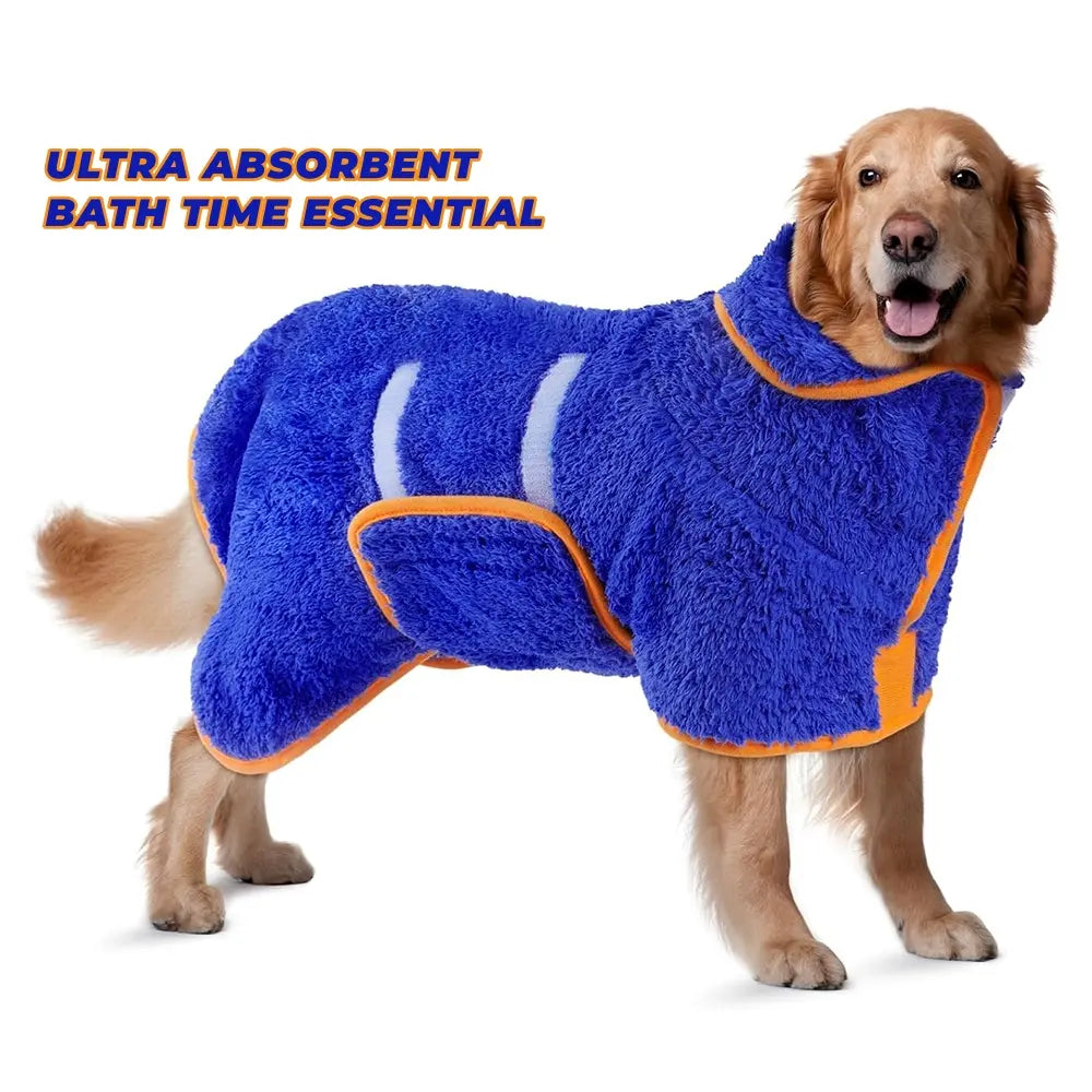 Bienbee Quick-Drying Dog Bathrobe – Super Absorbent Microfiber Pet Drying Towel Robe with Adjustable Velcro Straps and Warm Hood