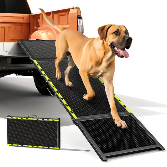 74" Long Portable Dog Ramp – Lightweight, Heavy-Duty Folding Pet Ramp with Non-Slip Safety Mesh for Large Dogs, SUVs & Trucks
