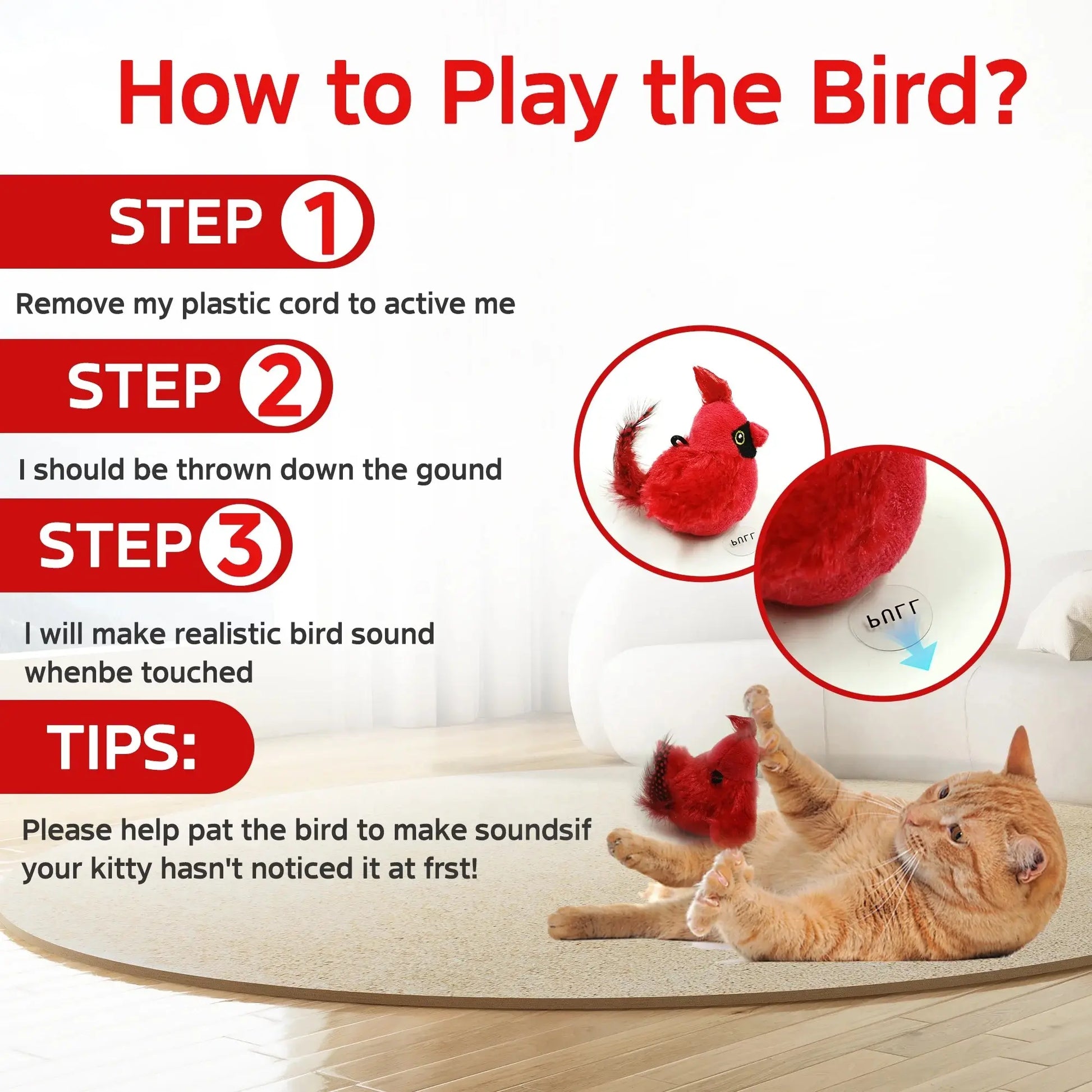 Lifelike Chirping Bird Cat Toy – Premium Catnip & Silvervine Interactive Kicker with Feathers for Indoor Play