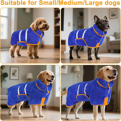 Bienbee Quick-Drying Dog Bathrobe – Super Absorbent Microfiber Pet Drying Towel Robe with Adjustable Velcro Straps and Warm Hood