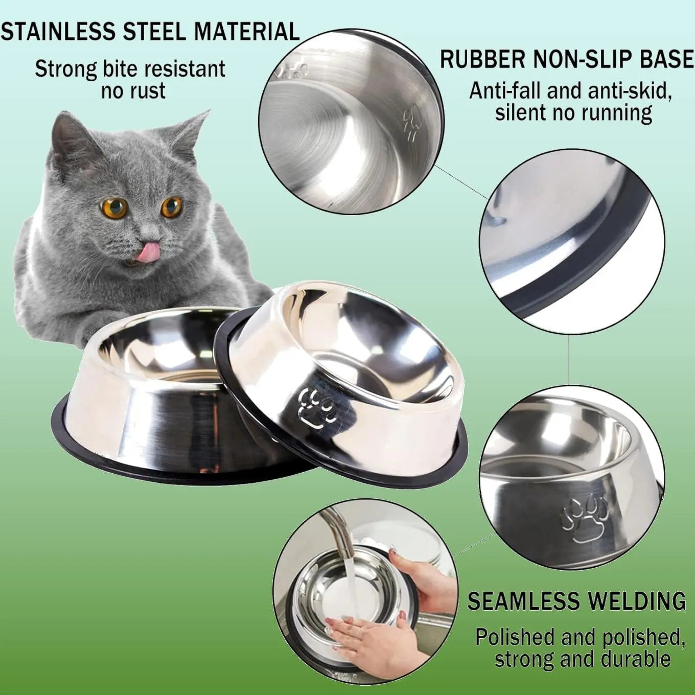 Stainless Steel Non-Slip Pet Bowl – 8 oz Food & Water Dish