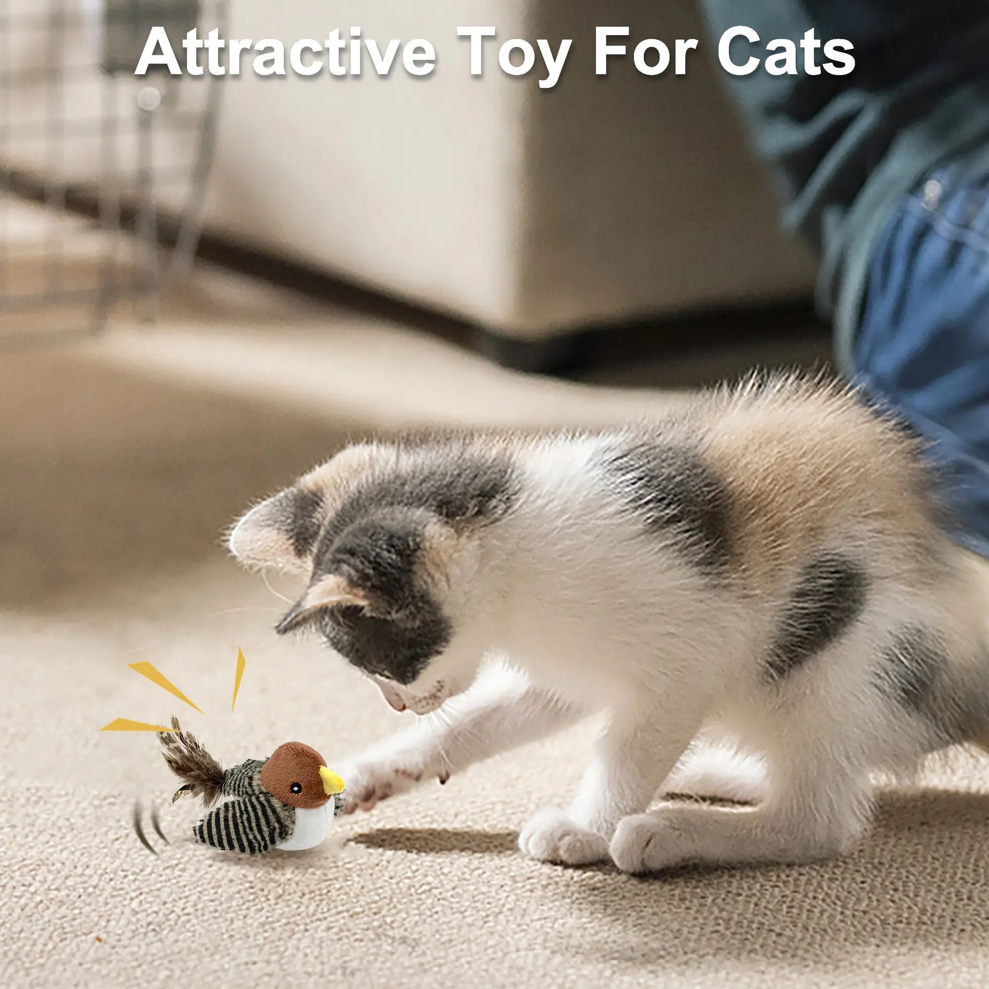 Lifelike Chirping Bird Cat Toy – Premium Catnip & Silvervine Interactive Kicker with Feathers for Indoor Play
