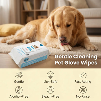 Kawiwi 32-Pack Pet Grooming Glove Wipes – Hypoallergenic No-Rinse Deodorizing Cleaning Wipes for Dogs & Cats, Coconut Scented
