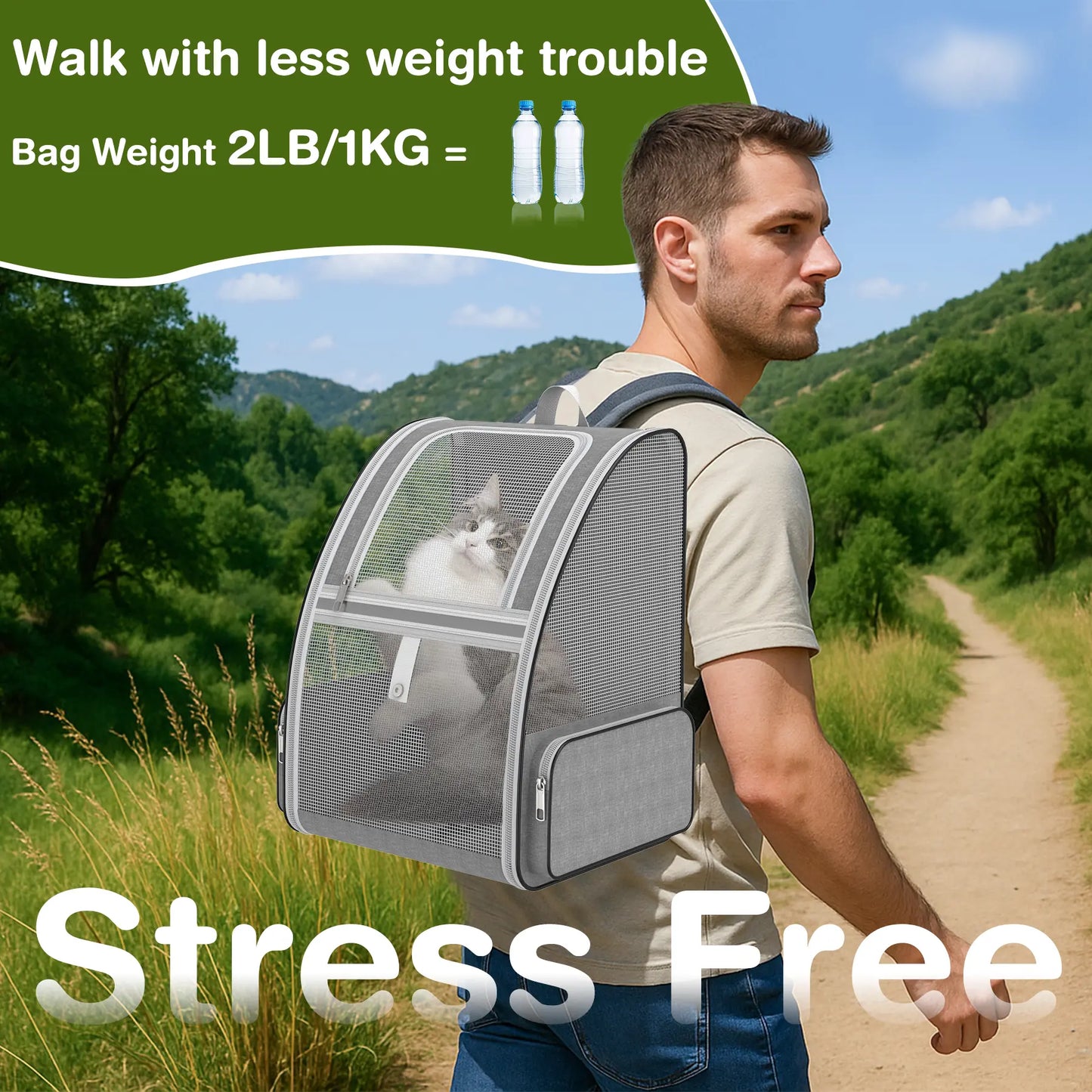 Breathable Mesh Pet Backpack – Foldable Travel Carrier with Built-In Safety Buckles & Dual Storage Pockets