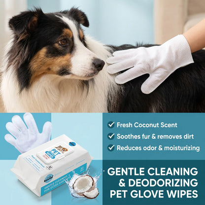 Kawiwi 32-Pack Pet Grooming Glove Wipes – Hypoallergenic No-Rinse Deodorizing Cleaning Wipes for Dogs & Cats, Coconut Scented