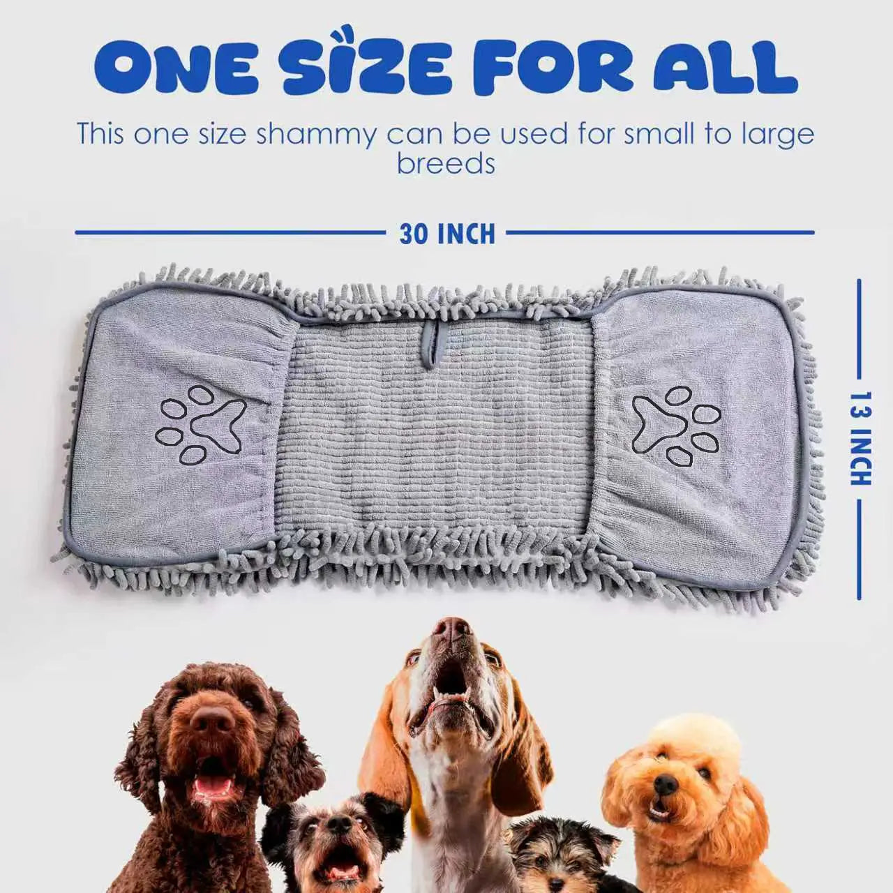 Microfiber Quick-Dry Absorbent Dog Towel with Hand Pockets - Machine Washable for Medium to Large Dogs (30" x 13")