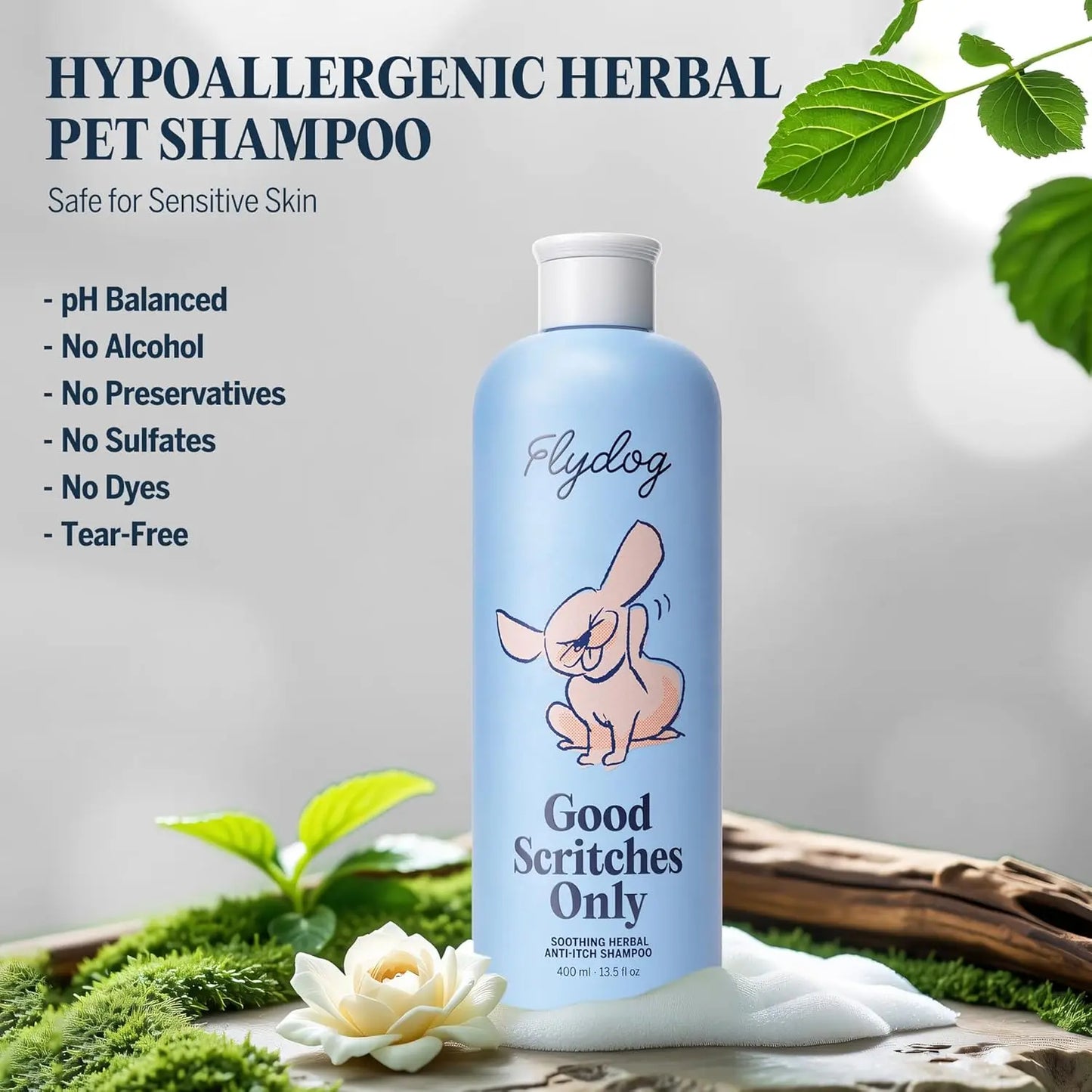 Soothing Herbal Pet Shampoo – Hypoallergenic Itchy Skin Relief, Moisturizing & Deodorizing Formula for Cats and Dogs