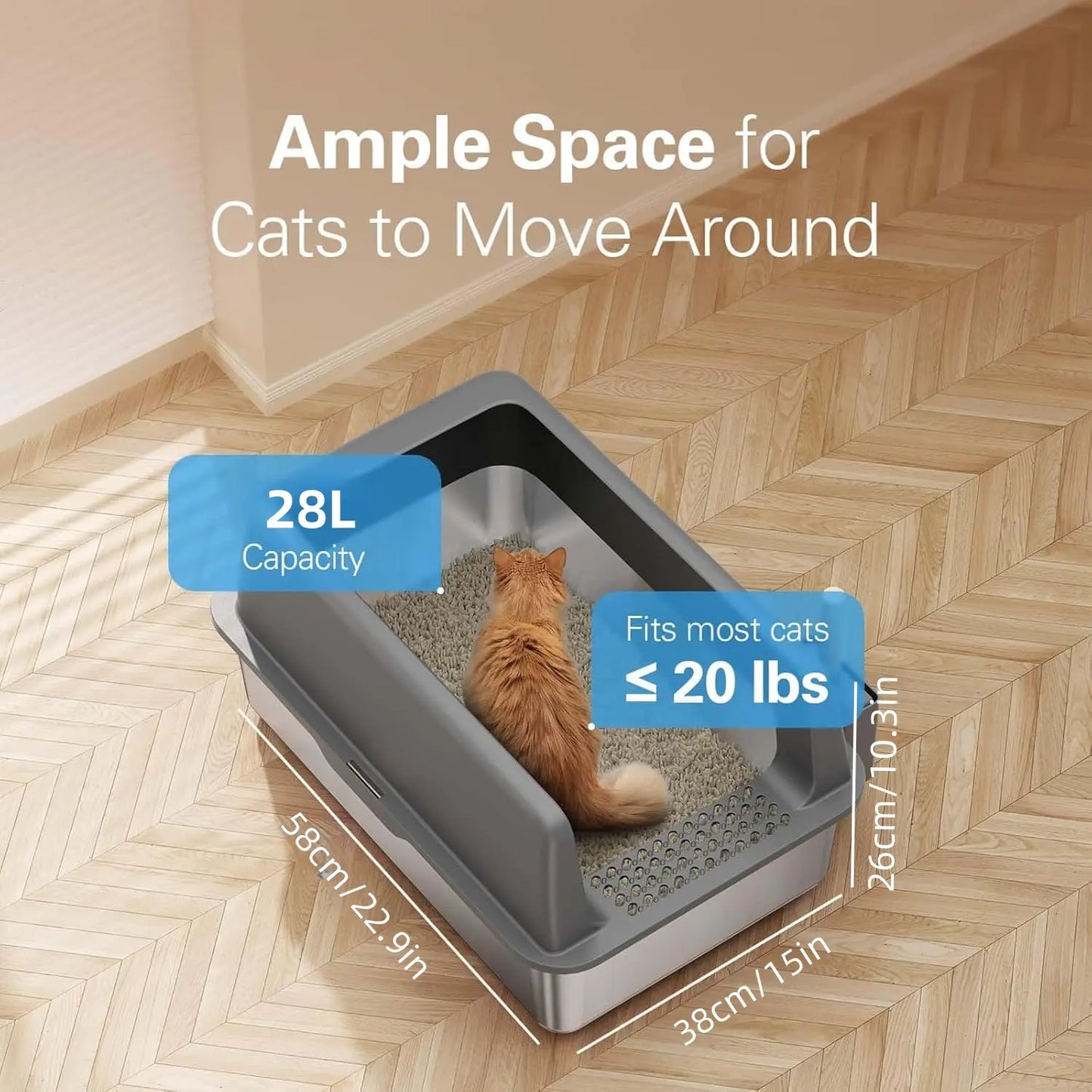 Premium Stainless Steel Litter Box with Lid (2-Pack) – High-Sided Non-Sticky Metal Litter Tray for Cats
