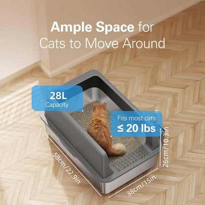 Premium Stainless Steel Litter Box with Lid (2-Pack) – High-Sided Non-Sticky Metal Litter Tray for Cats
