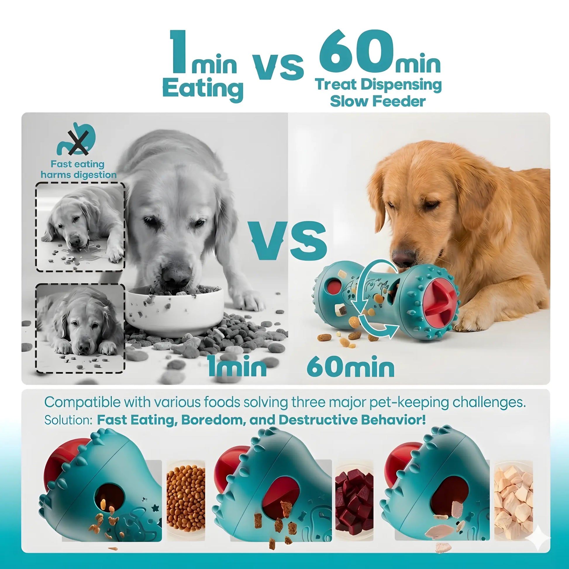 LUMIKATA Premium 2-in-1 Adjustable Dog Puzzle Toy & Slow Feeder