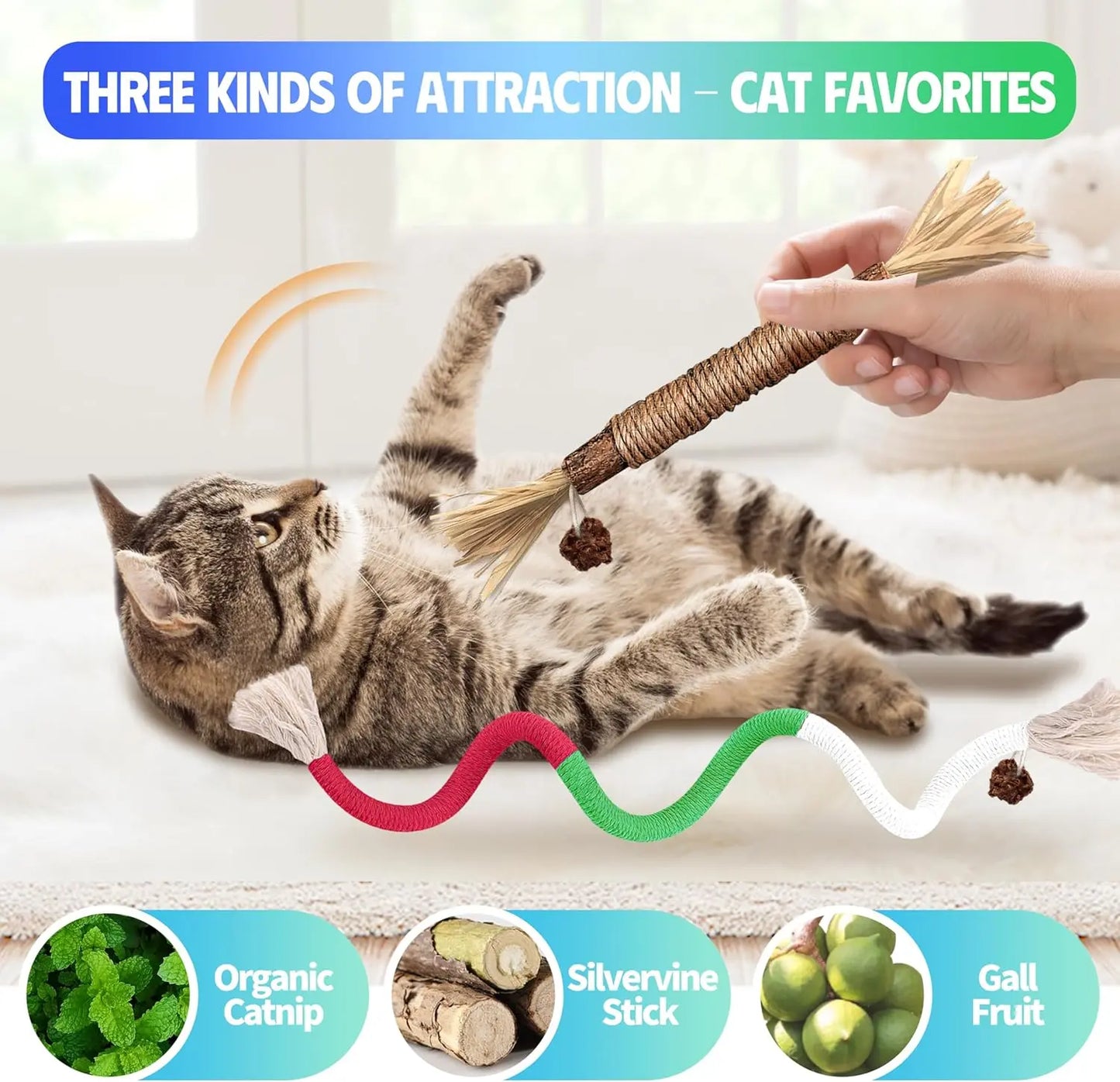 Cat Chew Ropes (9-Piece Set) – Interactive Dental Cleaning Toys with Refillable Natural Catnip