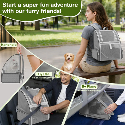 Breathable Mesh Pet Backpack – Foldable Travel Carrier with Built-In Safety Buckles & Dual Storage Pockets