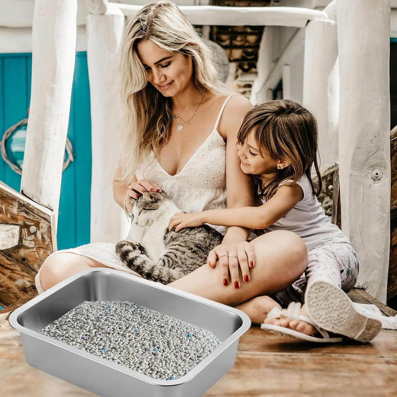Premium Stainless Steel Litter Box (2-Pack) – High-Sided Non-Stick Metal Cat Litter Pan (17.5" x 13.5" x 4")