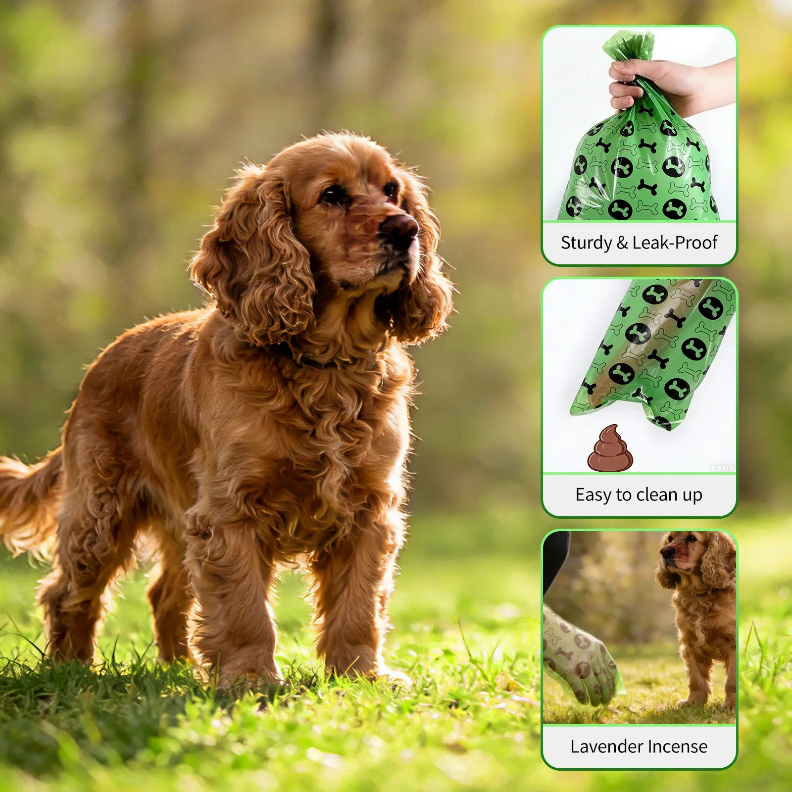 Lavender Scented Dog Poop Bags Kit – 240-Pack Thick Leak-Proof Waste Bags with Portable Dispenser & Leash Clip
