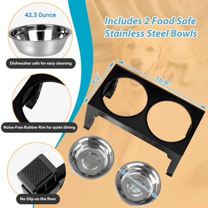 Ergonomic Raised Dog Bowl Stand – Adjustable Multi-Height Station with 2 Stainless Steel Dishes