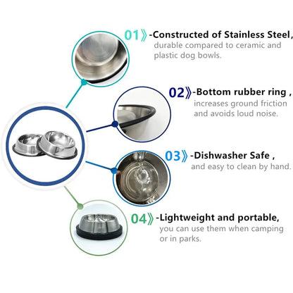 Stainless Steel Non-Slip Pet Bowl – 8 oz Food & Water Dish