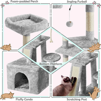 Multi-Level Cat Tree & Play Center – Light Gray Luxury Cat Tower with Condo & Scratching Posts